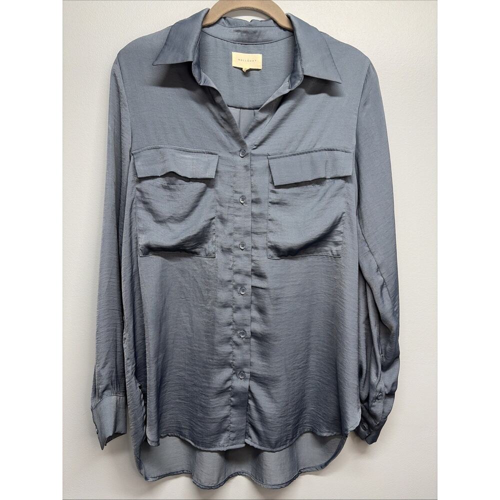 Melloday Women’s Size Small Long Sleeve Button Up Blouse - Blue Preppy Collared